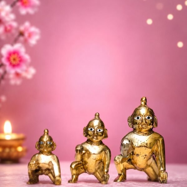 Pure Brass Laddu Gopal Idol in sizes 1, 2, and 4